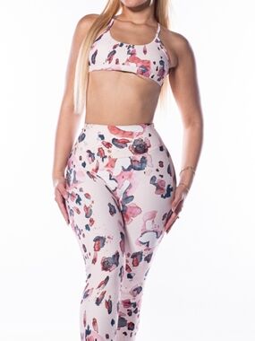 CLS Sportswear Pink Watercolor Athletic Set – Size Large High‑Compression Leggi